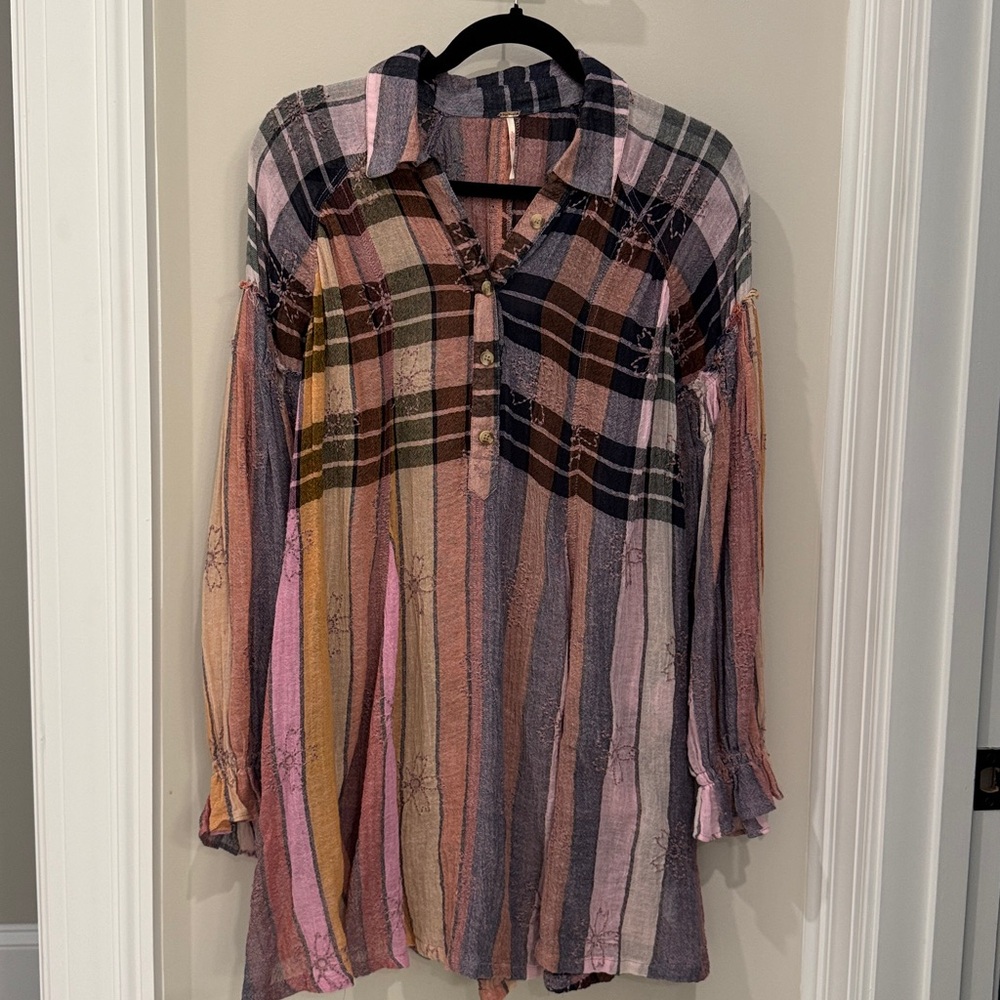 Free People Pink and Black Plaid Shirt/Dress